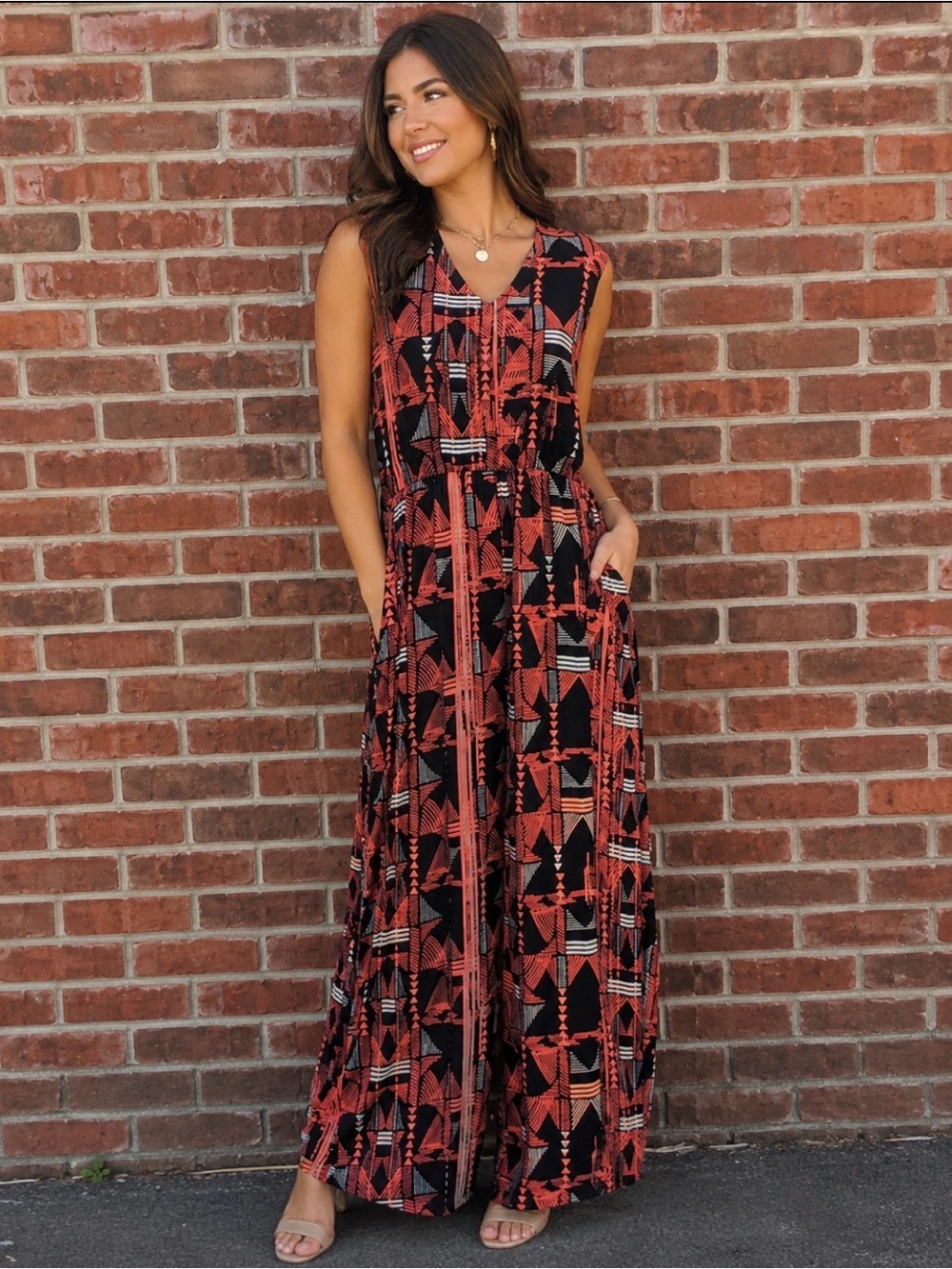 Apt 9 Orange Southwestern Open Back Maxi Dress